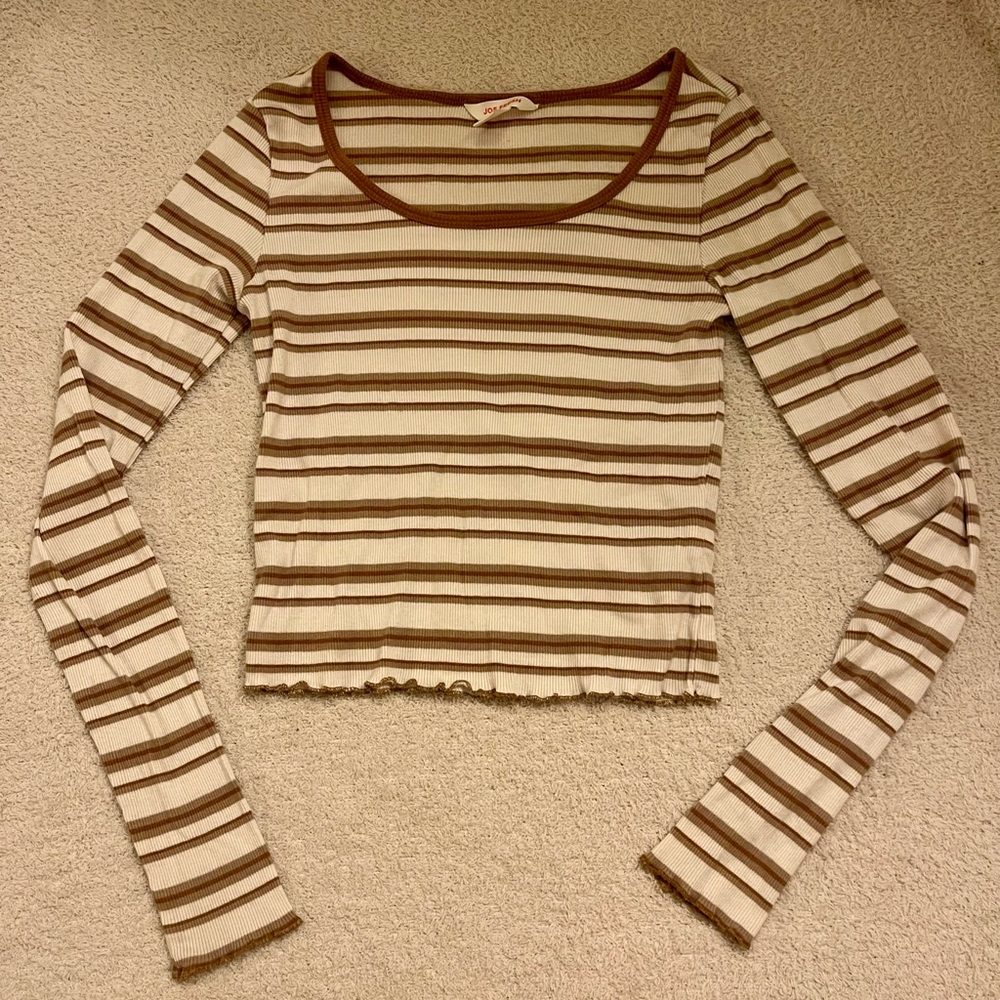 Joe Fresh Brown and Cream Striped Long Sleeve Top
